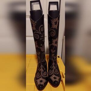 Black and Tan  Knee-High Boots